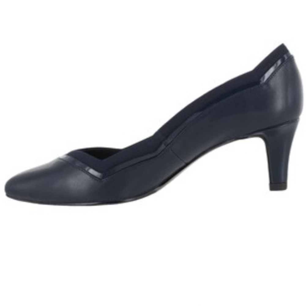 *** Easy Street Midnight Navy Scalloped Kim Pointed Toe Kitten Mid Tapered Heel!
